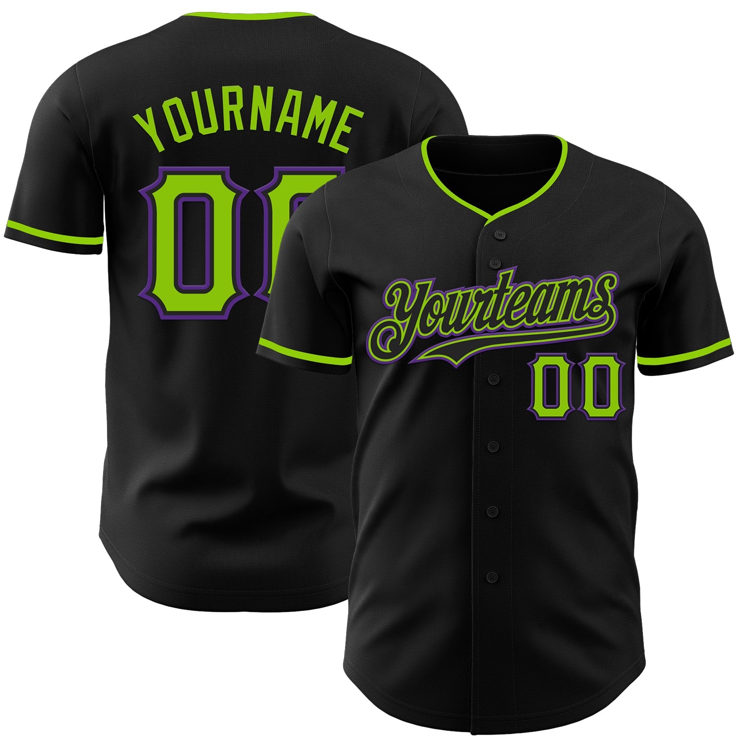 Custom Black Neon Green-Purple Authentic Baseball Jersey - Sky-Custom