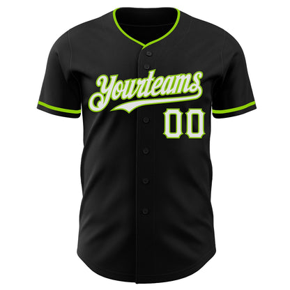 Custom Black White-Neon Green Authentic Baseball Jersey - Sky-Custom