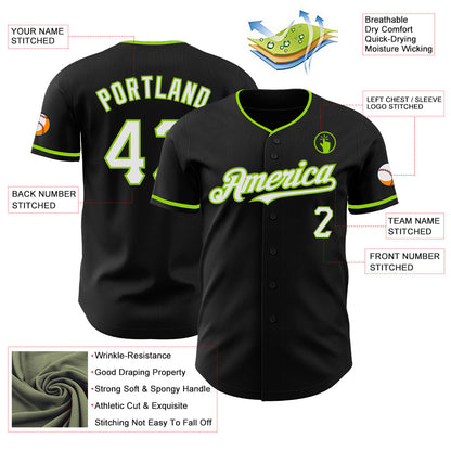 Custom Black White-Neon Green Authentic Baseball Jersey - Sky-Custom