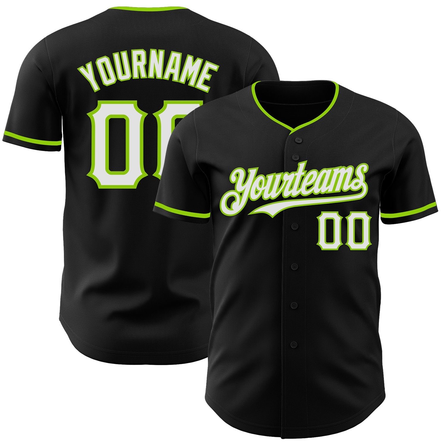 Custom Black White-Neon Green Authentic Baseball Jersey - Sky-Custom