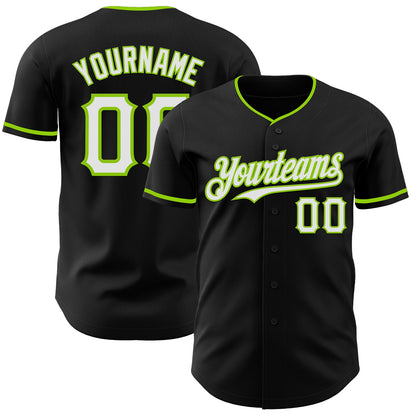 Custom Black White-Neon Green Authentic Baseball Jersey - Sky-Custom