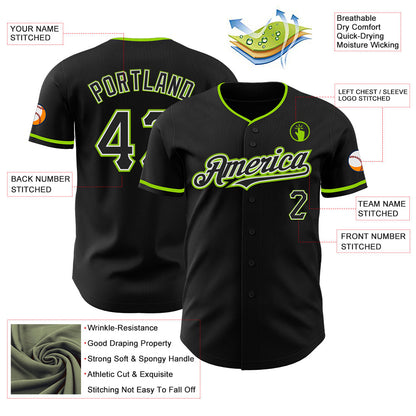 Custom Black White-Neon Green Authentic Baseball Jersey - Sky-Custom