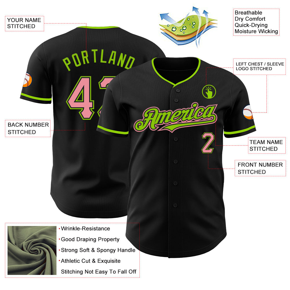 Custom Black Medium Pink-Neon Green Authentic Baseball Jersey - Sky-Custom