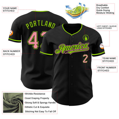 Custom Black Medium Pink-Neon Green Authentic Baseball Jersey - Sky-Custom