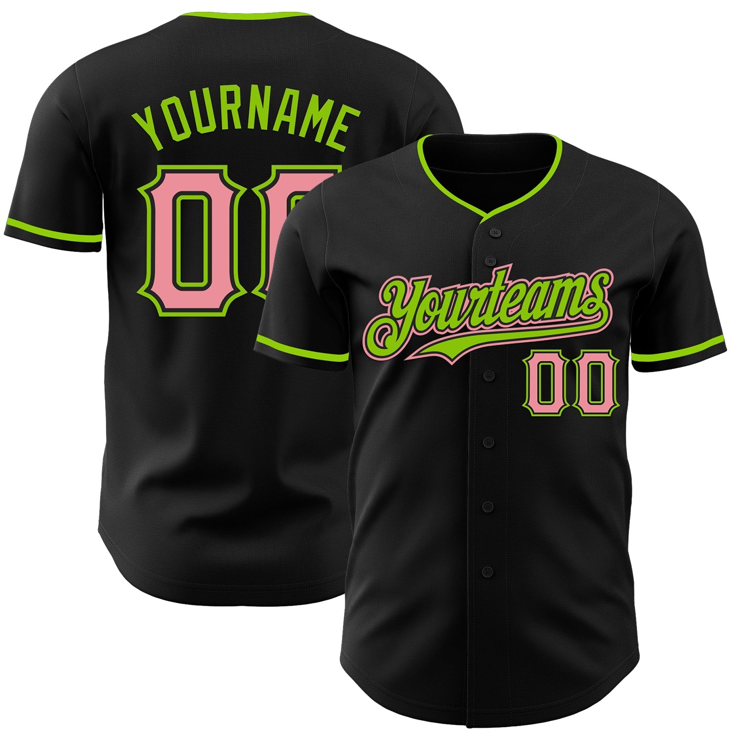 Custom Black Medium Pink-Neon Green Authentic Baseball Jersey - Sky-Custom