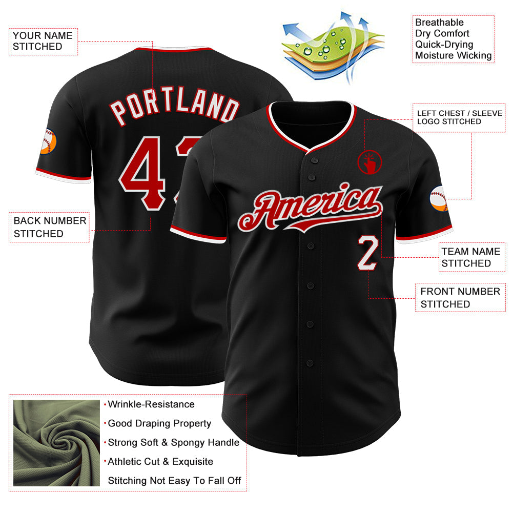 Custom Black Red-White Authentic Baseball Jersey - Sky-Custom