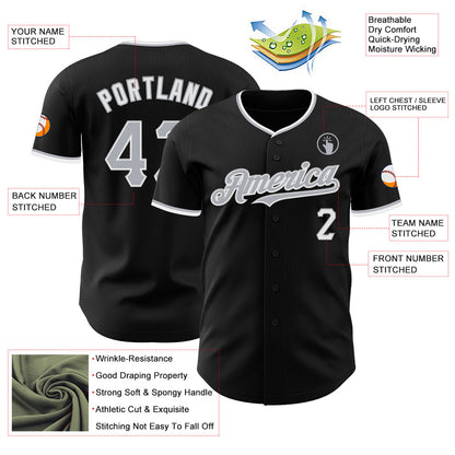 Custom Black Gray-White Authentic Baseball Jersey - Sky-Custom