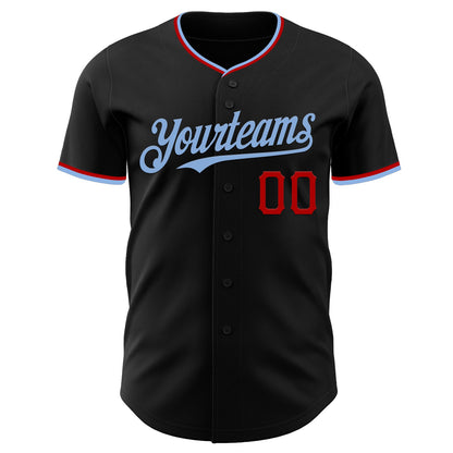 Custom Black Light Blue-Red Authentic Baseball Jersey - Sky-Custom