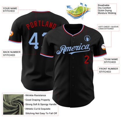 Custom Black Light Blue-Red Authentic Baseball Jersey - Sky-Custom