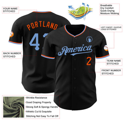 Custom Black Powder Blue-Orange Authentic Baseball Jersey - Sky-Custom