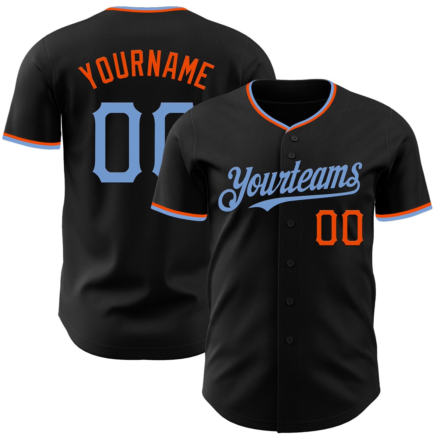Custom Black Powder Blue-Orange Authentic Baseball Jersey - Sky-Custom
