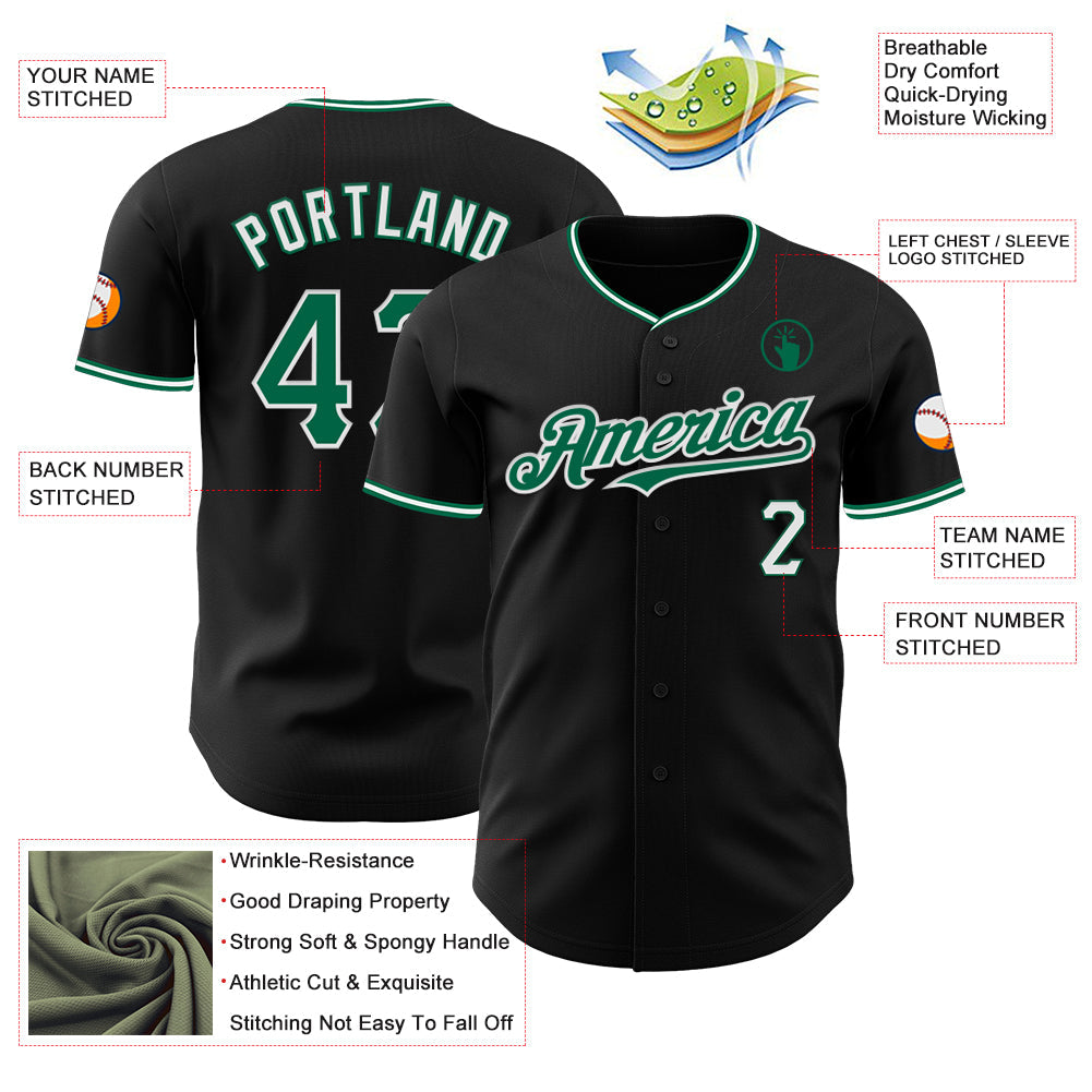 Custom Black Kelly Green-White Authentic Baseball Jersey - Sky-Custom