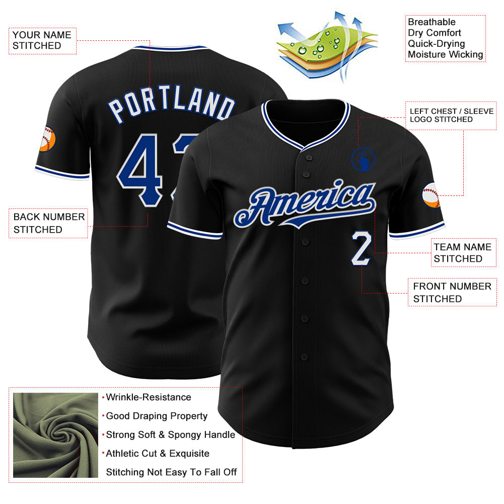 Custom Black Royal-White Authentic Baseball Jersey - Sky-Custom