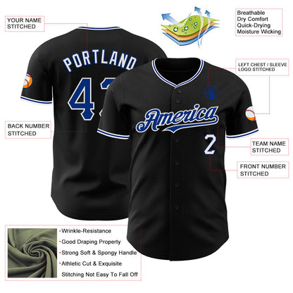 Custom Black Royal-White Authentic Baseball Jersey - Sky-Custom