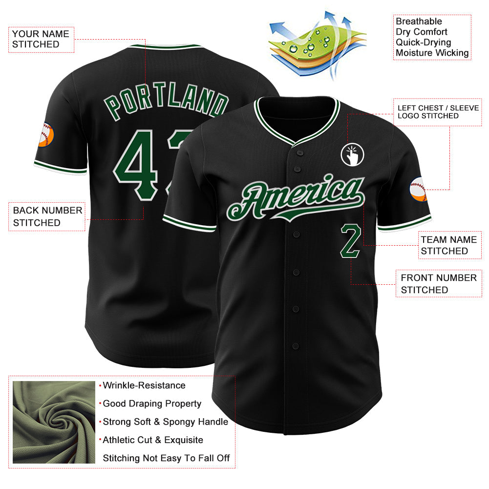 Custom Black Green-White Authentic Baseball Jersey - Sky-Custom