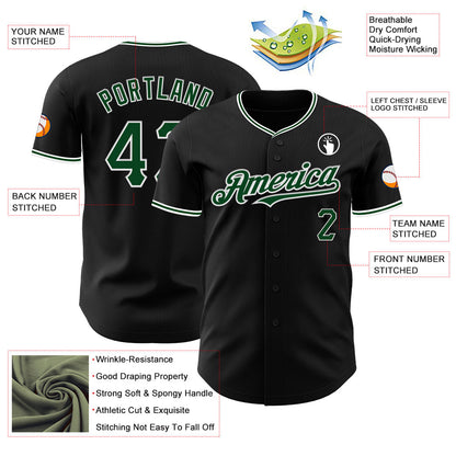 Custom Black Green-White Authentic Baseball Jersey - Sky-Custom