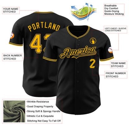 Custom Black Gold Authentic Baseball Jersey - Sky-Custom