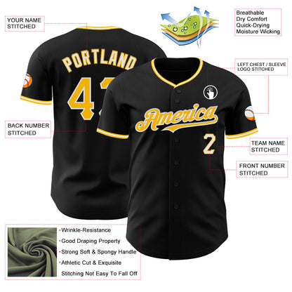 Custom Black Gold-White Authentic Baseball Jersey - Sky-Custom
