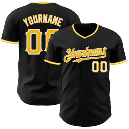 Custom Black Gold-White Authentic Baseball Jersey - Sky-Custom