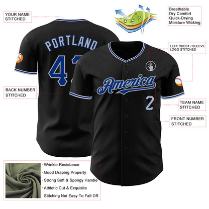 Custom Black Royal-Gray Authentic Baseball Jersey - Sky-Custom