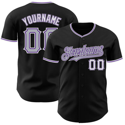 Custom Black Gray Purple-White Authentic Baseball Jersey - Sky-Custom