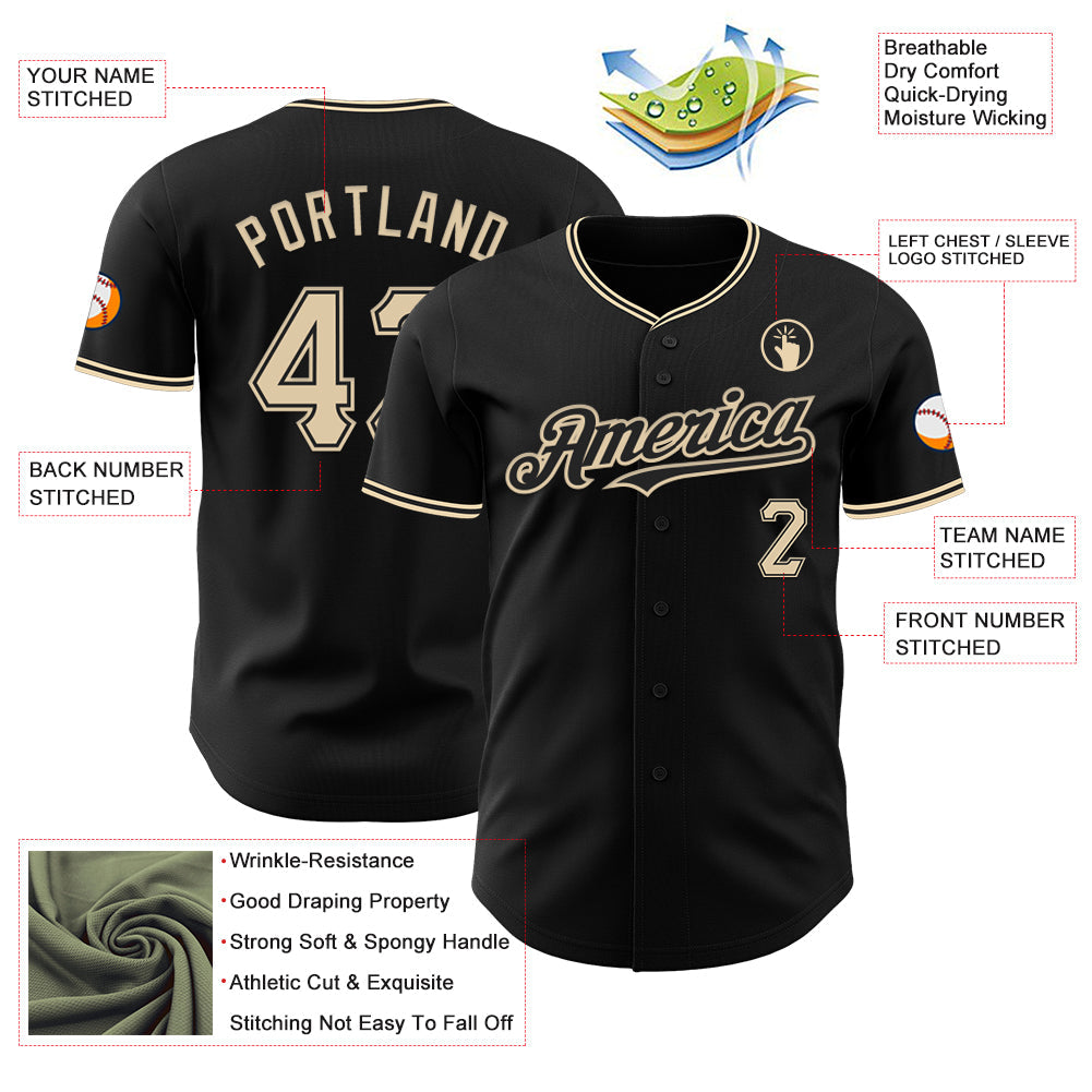 Custom Black City Cream Authentic Baseball Jersey - Sky-Custom