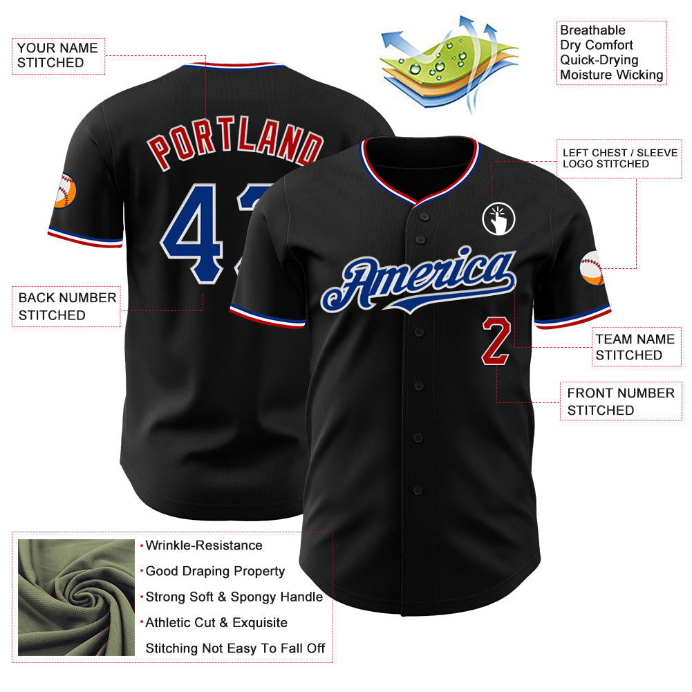 Custom Black Royal Red-White Authentic Baseball Jersey - Sky-Custom