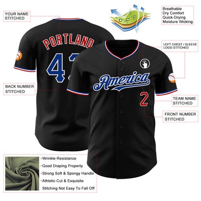 Custom Black Royal Red-White Authentic Baseball Jersey - Sky-Custom