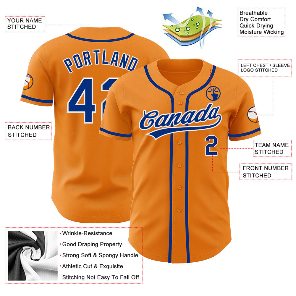 Custom Bay Orange Royal-White Authentic Baseball Jersey - Sky-Custom