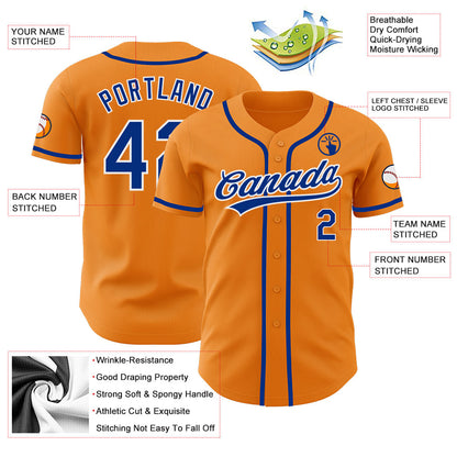 Custom Bay Orange Royal-White Authentic Baseball Jersey - Sky-Custom