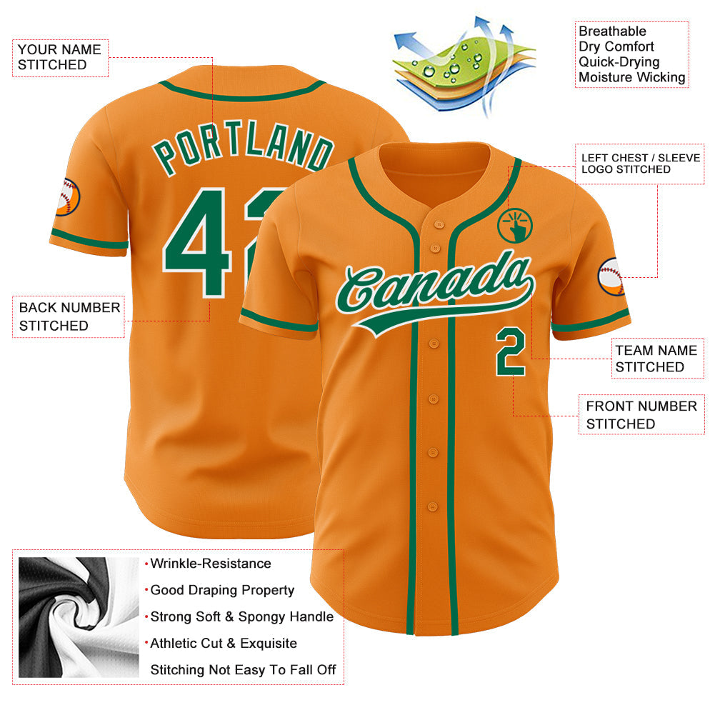 Custom Bay Orange Kelly Green-White Authentic Baseball Jersey - Sky-Custom