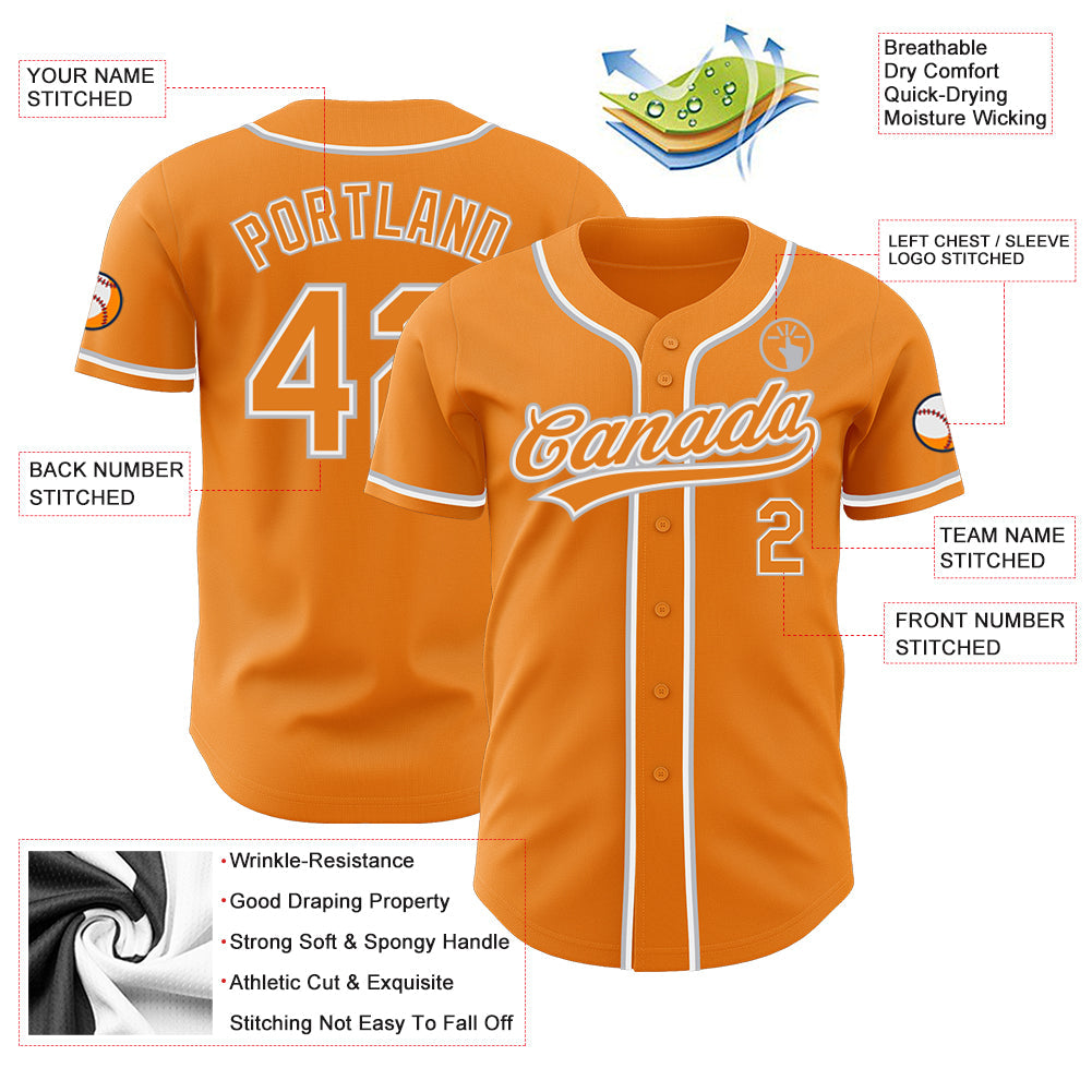 Custom Bay Orange White-Gray Authentic Baseball Jersey - Sky-Custom