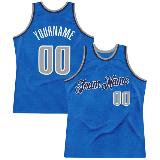 Custom Blue Gray-Navy Authentic Throwback Basketball Jersey - Sky-Custom