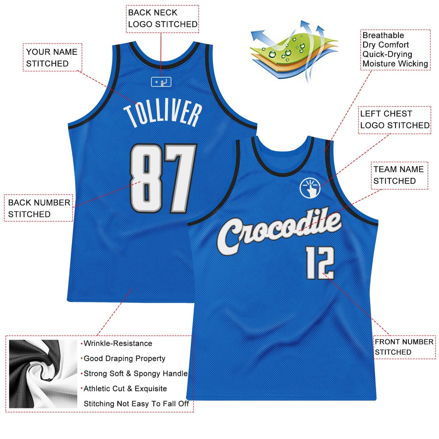 Custom Blue White-Black Authentic Throwback Basketball Jersey - Sky-Custom