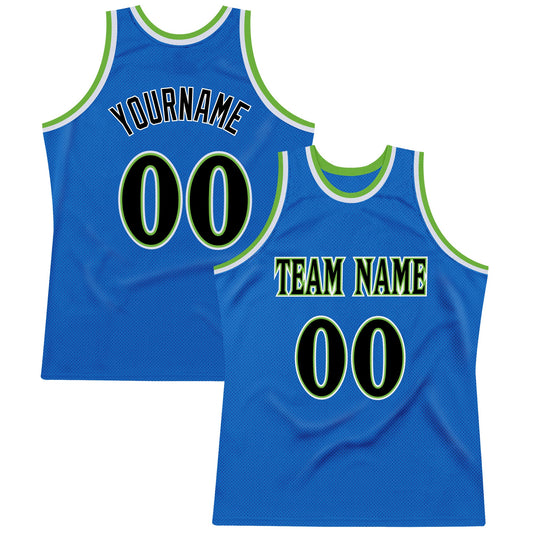 Custom Blue Black-Neon Green Authentic Throwback Basketball Jersey - Sky-Custom