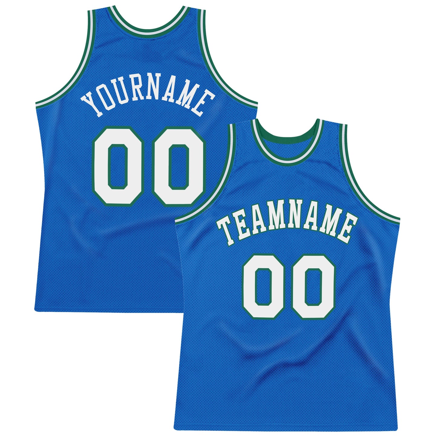 Custom Blue White-Kelly Green Authentic Throwback Basketball Jersey - Sky-Custom