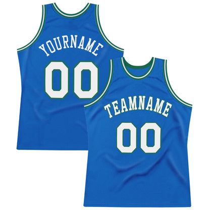 Custom Blue White-Kelly Green Authentic Throwback Basketball Jersey - Sky-Custom