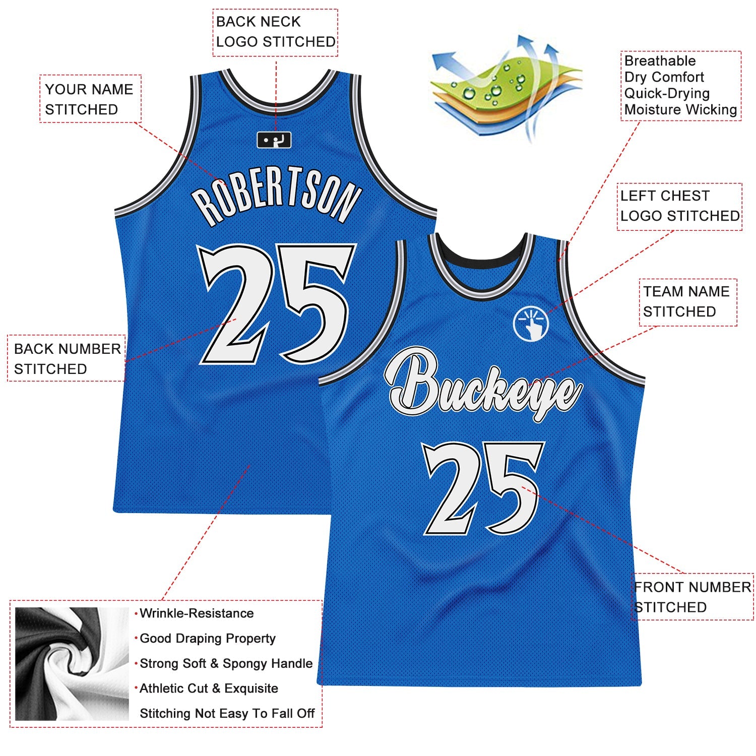 Custom Blue White-Black Authentic Throwback Basketball Jersey - Sky-Custom