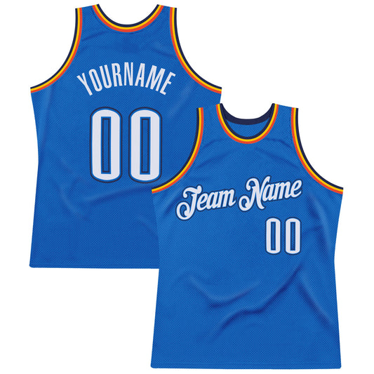Custom Blue White-Navy Authentic Throwback Basketball Jersey - Sky-Custom