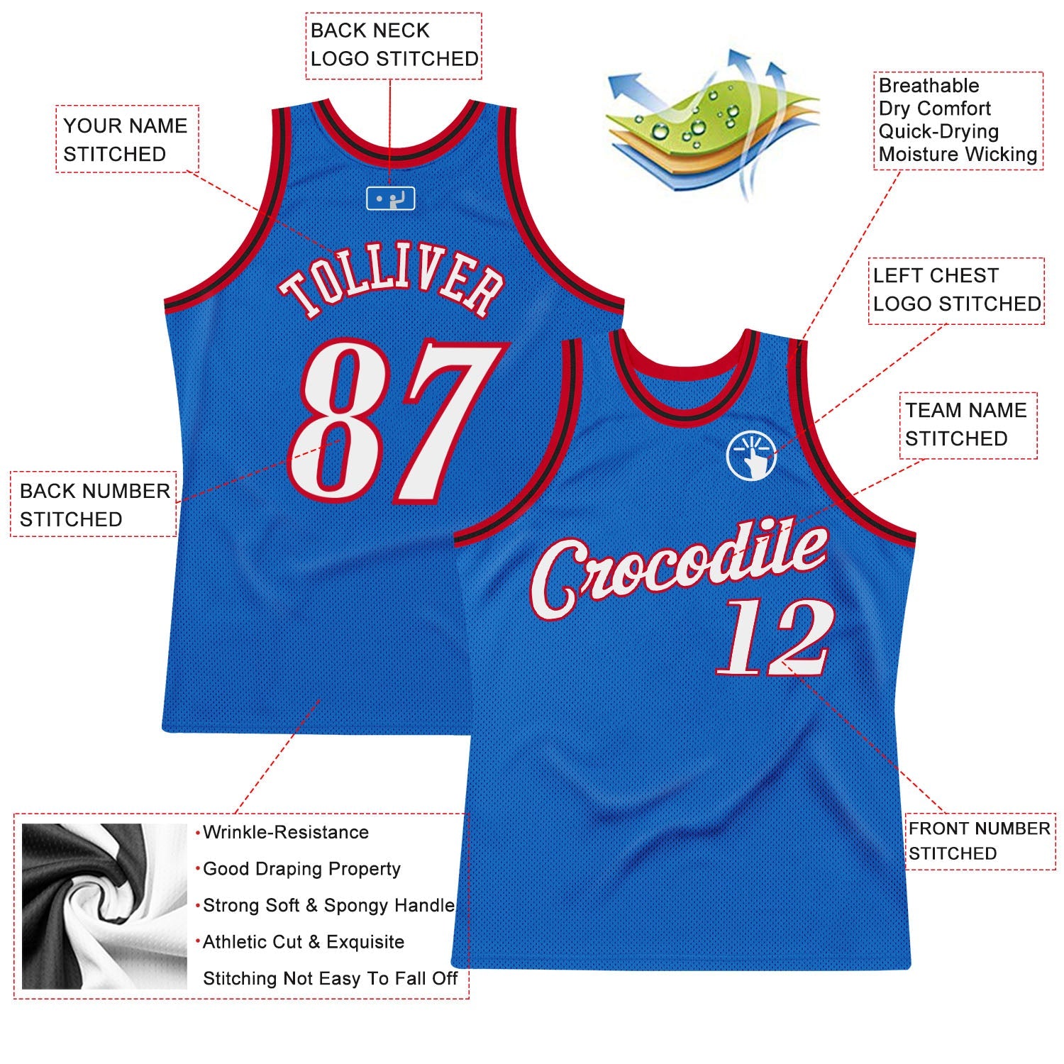 Custom Blue White-Red Authentic Throwback Basketball Jersey - Sky-Custom