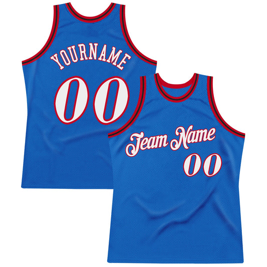 Custom Blue White-Red Authentic Throwback Basketball Jersey - Sky-Custom