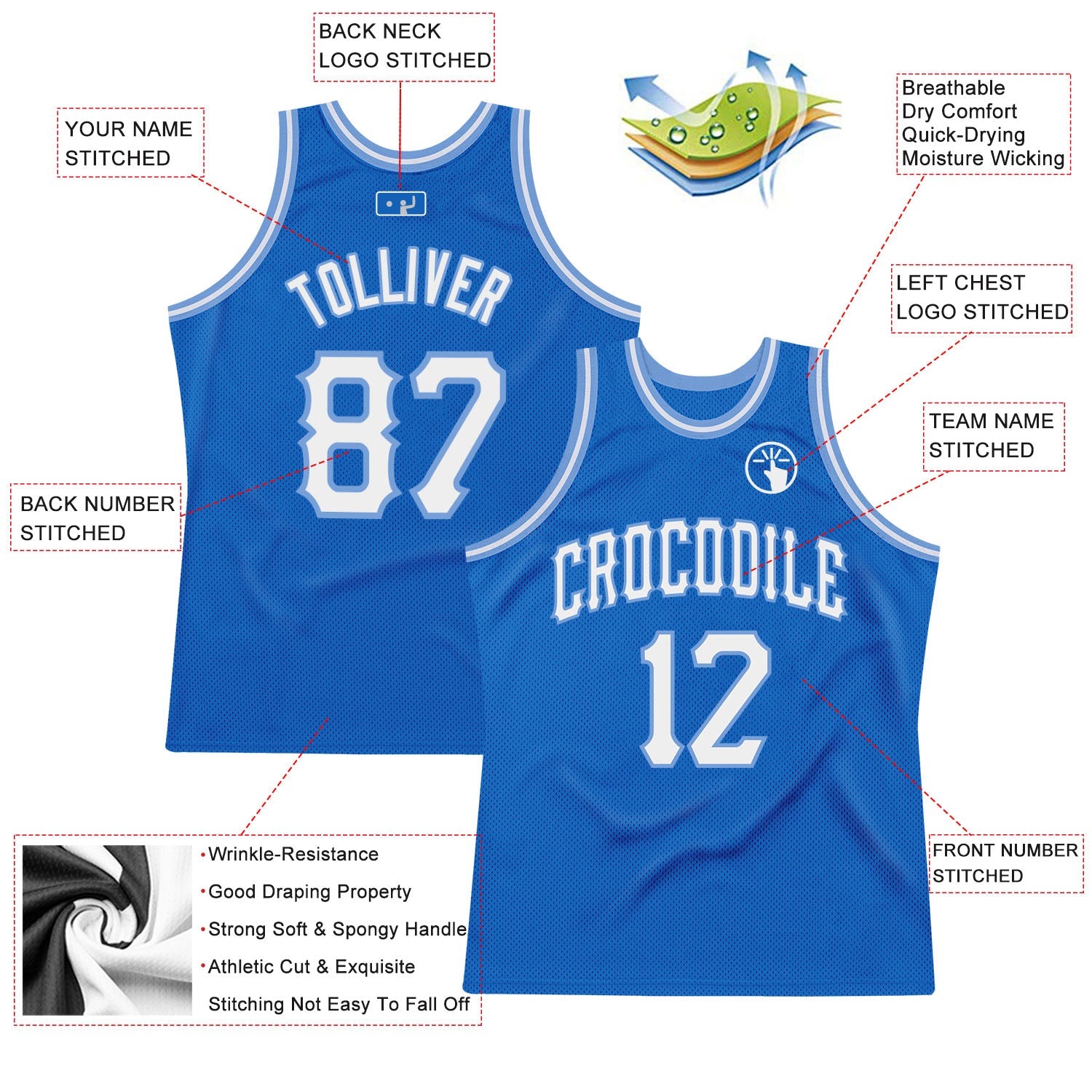 Custom Blue White-Light Blue Authentic Throwback Basketball Jersey - Sky-Custom