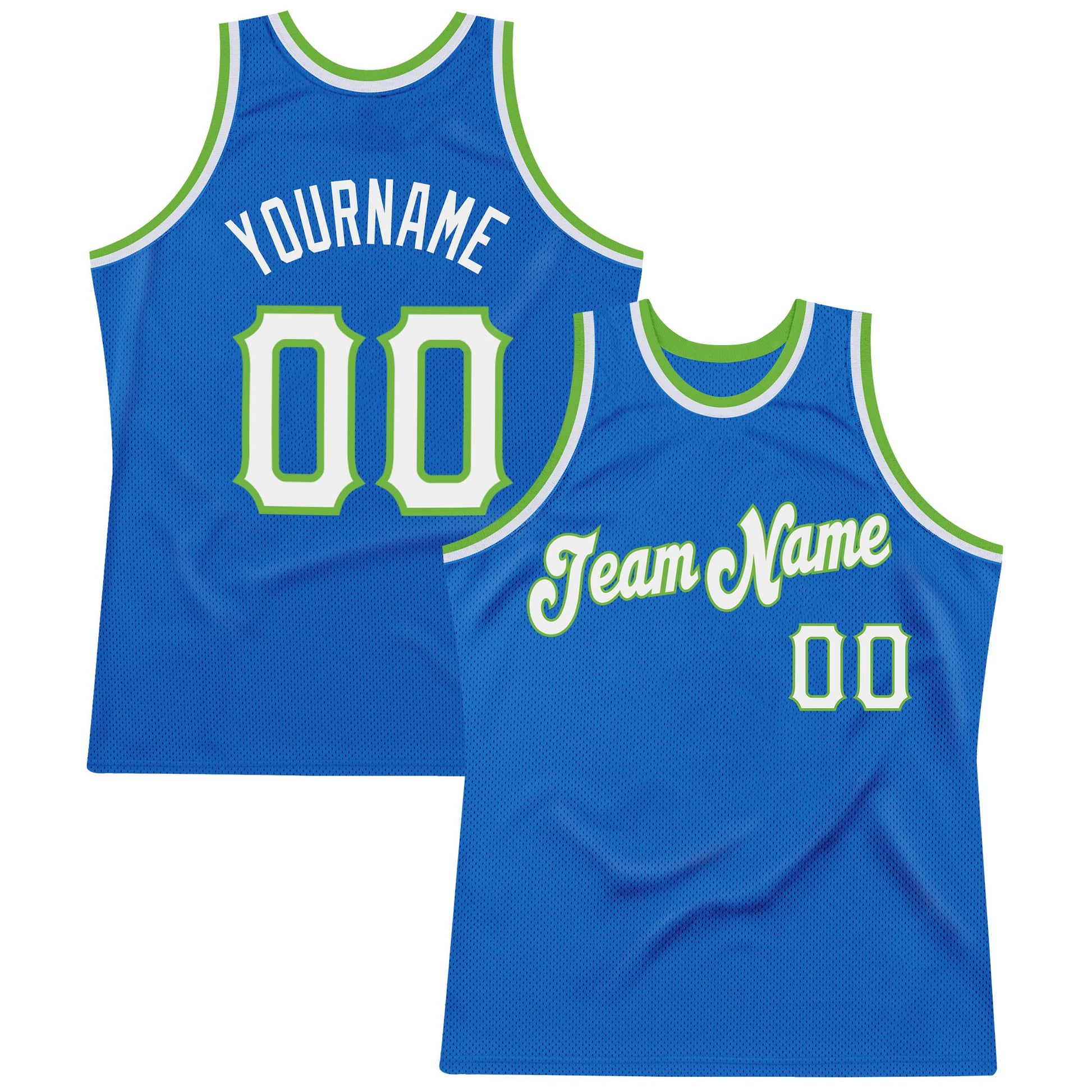 Custom Blue White-Neon Green Authentic Throwback Basketball Jersey - Sky-Custom