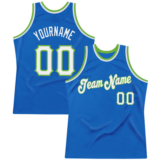 Custom Blue White-Neon Green Authentic Throwback Basketball Jersey - Sky-Custom