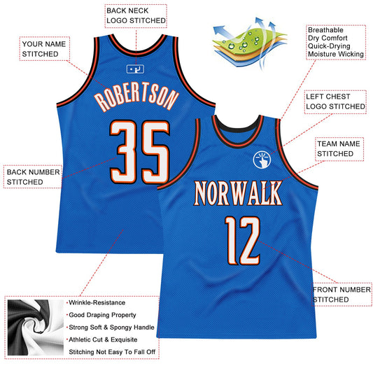Custom Blue White-Orange Authentic Throwback Basketball Jersey - Sky-Custom