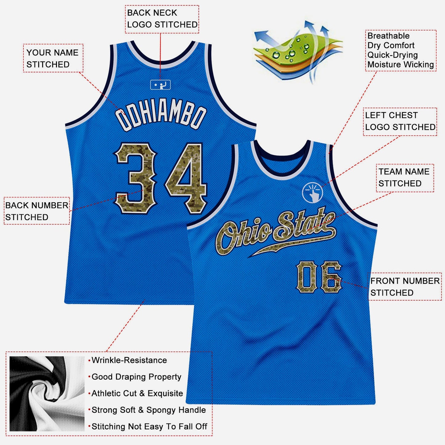 Custom Blue Camo-Navy Authentic Throwback Basketball Jersey - Sky-Custom