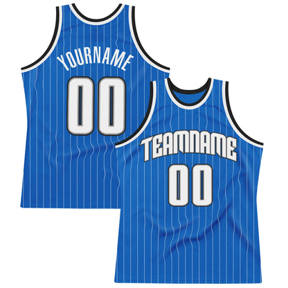 Custom Blue White Pinstripe White-Black Authentic Basketball Jersey - Sky-Custom