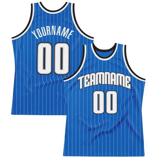 Custom Blue White Pinstripe White-Black Authentic Basketball Jersey - Sky-Custom