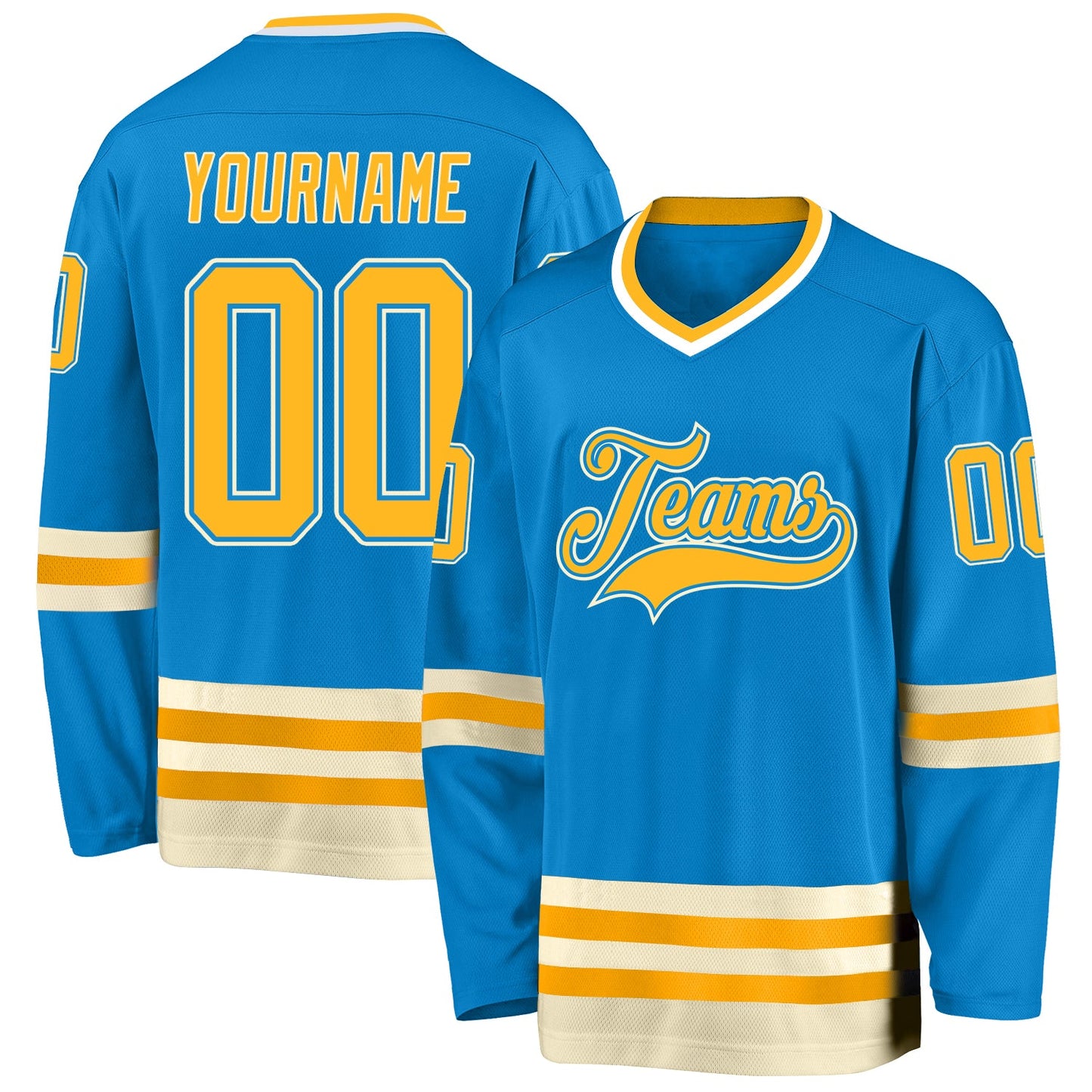 Custom Blue Gold-Cream Hockey Jersey - Sky-Custom
