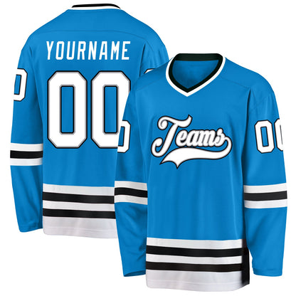 Custom Blue White-Black Hockey Jersey - Sky-Custom